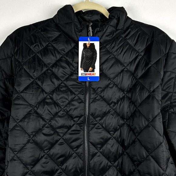 NWT 32 Degrees Heat Women's Full Zip Black Puffer Jacket Quilted | Size L - Picture 2 of 15